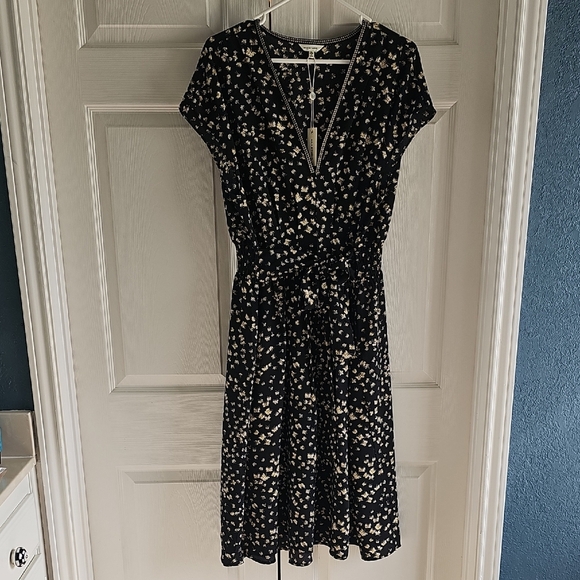NEW Max Studio Black and Cream Patterned Short Sleeve Belted Midi Dress XL - Picture 1 of 16